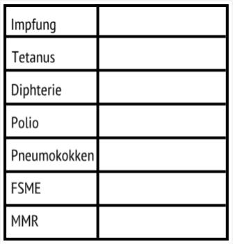 Stempel Impfstempel Impfung Tetanus Diphterie Polio Pneumokokken FSME MMR