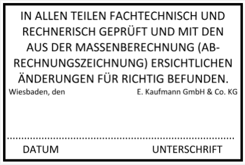 Stempel Fachtechnisch Rechnerisch geprft Massenberechnung Rechnungszeichnung nderung Richtig befunden