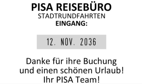 35x60mm · Datumstempel Reisebüro Stadtrundfahrt Eingang Buchung Urlaub Team