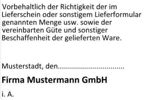 Stempel Warenprüfung Vorbehaltlich Richtigkeit Lieferschein Lieferformular Menge Güter Beschaffenheit Wareneingang